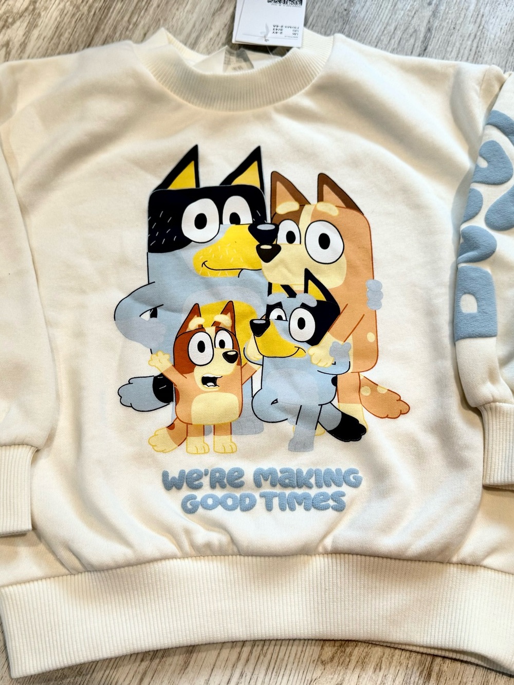 H&M Cream Bluey Kids Sweatshirt with Colorful Cartoon Family Graphic 2t nwt